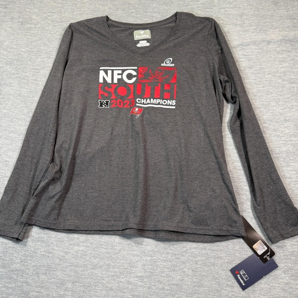 Fanatics Top Women XL Gray‎ NFC South Champions 2021 Long Sleeve Graphic T-Shirt